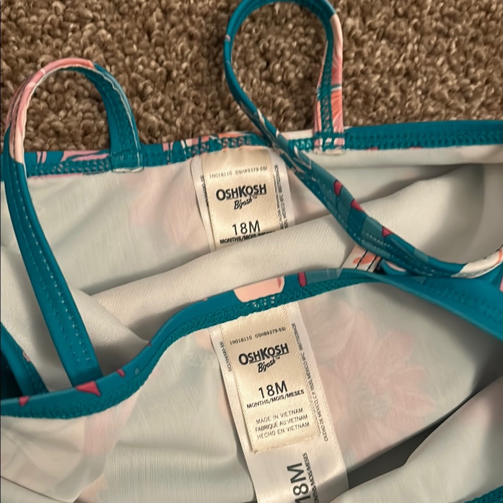 OSHKOSH B’GOSH Teal Floral Kids Swim Set 18M - Picture 2 of 3